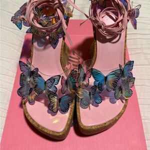 SUGAR THRILLZ PIXIE QUEEN WEDGE HEELS with butterfly embellishments
